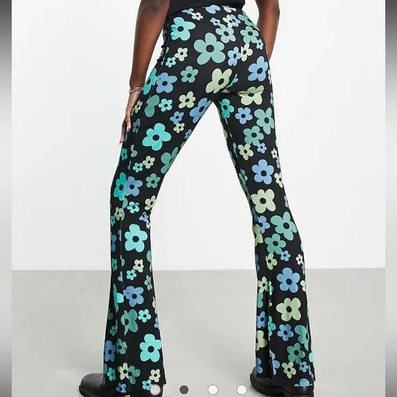 ASOS Kick Flare Floral Flower Pants Flares Leggings - Picture 2 of 10